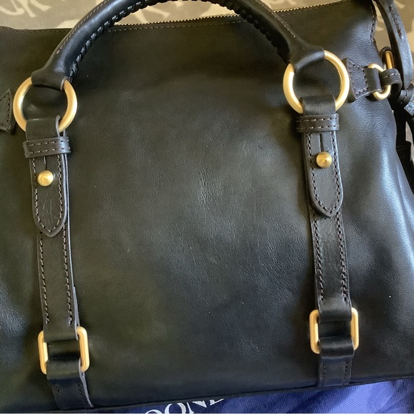 Dooney Bourke All Black Florentine Leather Small Buckle Satchel Bag - Picture 12 of 15